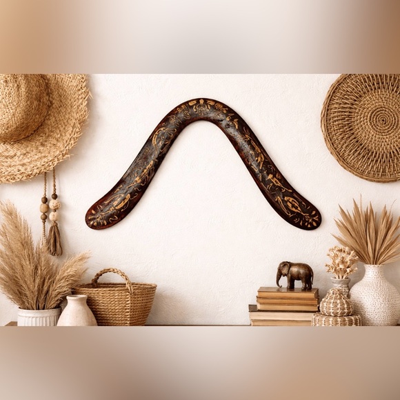 Vintage Australian Aboriginal Style
Wooden Boomerang Tribal Wall
Decor - Picture 7 of 7